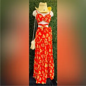 Luxxel 2 Piece Maxi Dress Rustic Charm: Red Floral Maxi Dress thumbnail 2