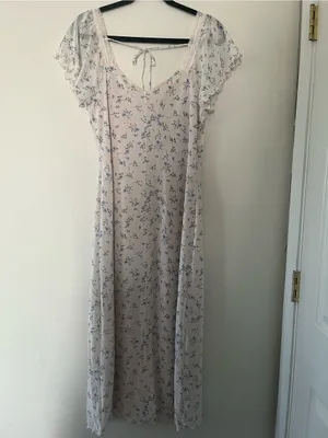 White Blue Ditsy Floral Cottagecore Babydoll Lace Midi Dress XL Romantic Dainty thumbnail 7