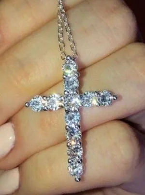 NEW Custom Cross Sterling S925 5 Star Cross Necklace Silver GLAM thumbnail 1