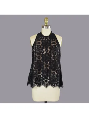 Intermix Y2K boho 90s 2000s black emo goth lace haulter cami tank top size xs thumbnail 2
