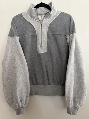 We The Free x Free People‎ Kassey Half Zip Sweatshirt Two Tone Gray Size Medium thumbnail 1