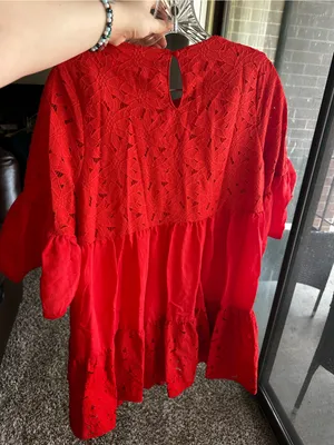 Flying Tomato Red Eyelet Lace Tiered Mini Dress thumbnail 3