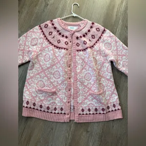 VTG Christmas Sweater Cardigan Hippie Boho Pink Magenta Aztec Pattern Size 2X thumbnail 8