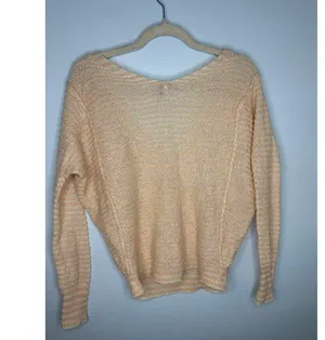Free People Peach Striped Ballet Oversized Sweater Size XS Linen Wool Blend thumbnail 3