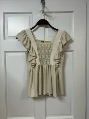 gimmicks by BKE Cream Ruffle Crochet Peplum Top thumbnail 3