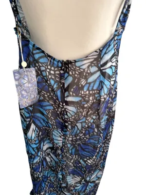 TOLUCA Butterfly Blue Sheer Maxi Gown Dress Size L NEW NWT thumbnail 9
