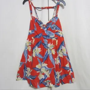 Hollister Red Tropical Floral Mini Dress Small | Hawaiian Aloha Sundress Strappy thumbnail 3