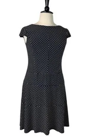 Nine & Co Aline Dress Cap Sleeves Black White Polka Dot Boatneck Women’s Size 14 thumbnail 1