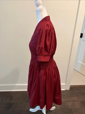 New With Tags Entro Avara Puff Sleeve Zip Front Burgundy Dress Sz S thumbnail 5