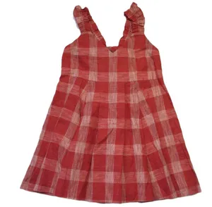 Sézane NWT Lizon in Ocre Ecru Plaid Tie Back Pleated Linen Dress 40 / US 8 thumbnail 4
