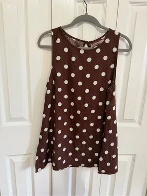 Mister Zimi Tash Top Linen Tank Brown/White Polka Dot Size 8 NWT thumbnail 2