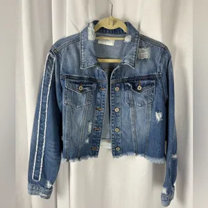 KANCAN “Sawyer” Blue Jean Distressed Cropped Denim Jacket, XL‎ 617 thumbnail 2