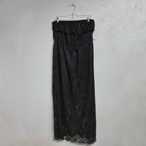 Trixxi Black Lace Strapless Maxi Dress Sz 2X Ruffle Top Sheer Overlay thumbnail 2