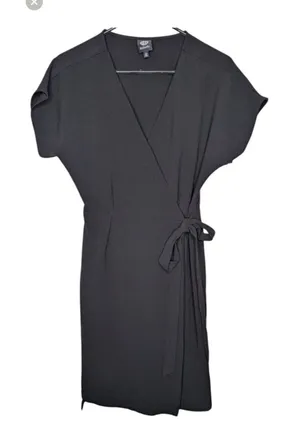 Bobeau Black Wrap Dress Short Sleeve V-Neck Side Tie‎ Small Office Chic Classic thumbnail 1