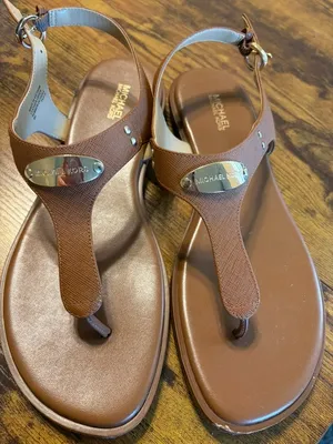 Michael Kors Brown Thong Sandals Size 9 - Excellent Pre-owned Condition - Gold H thumbnail 2