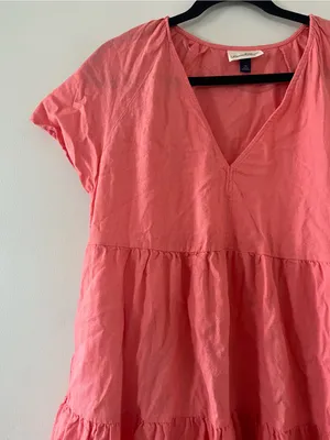 Universal Thread Coral Pink Linen Blend Tiered Mini Dress Medium Coastal Summer thumbnail 4
