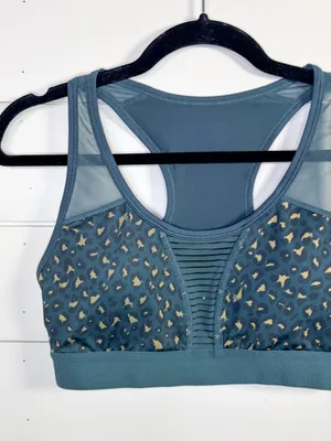 Zyia Teal Blue Leopard Bomber Bra, EUC, Size Medium thumbnail 4