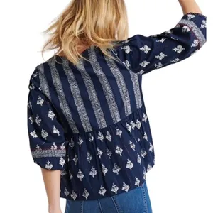 LUCKY BRAND Blue Boho Bandana Bohemian Pullover Blouse ~ Women's SMALL thumbnail 2