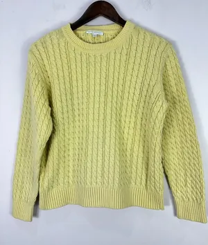 Mark Fore & Strike Butter Yellow Cable Knit Sweater Women Large Fisherman Cotton thumbnail 1