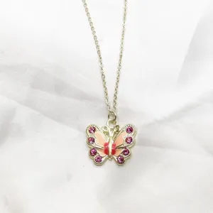 Sterling Silver Pink Butterfly Necklace thumbnail 3