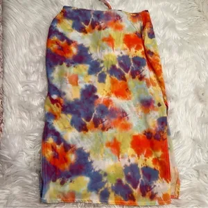 Boohoo Womens Sz 4 Halter Top Mini Dress Yellow Orange Purple Tie Dye Slit Sides thumbnail 8