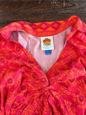 Farm Rio Midi Dress Womens Small Red Orange Long Sleeve V-Neck thumbnail 11