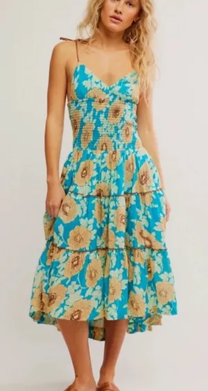 Free People Adriel Tie Strap Tiered Midi Dress NWT Size L thumbnail 1