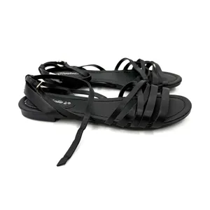 Black Strappy Flat Sandals With Ankle Buckle Casual Summer Comfort Style Designs thumbnail 5