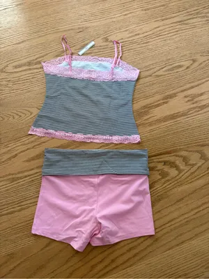 Frankie's Bikinis Pink & Black Striped Lace Cami Pajama Set thumbnail 3