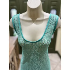 Turquoise crochet scoop neck swimsuit cover up dress size L thumbnail 4