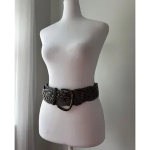 ‘11 Old Navy Dark Gray Bonded Leather Wide Woven Belt Size M/L thumbnail 4