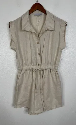 Baltic Born Oatmeal Beige Linen Blend Button Front‎ Romper Small AM2680 thumbnail 1