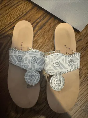 Jack Rogers White and Silver Patterned Leather Slide Sandals thumbnail 2