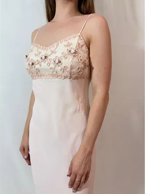 Light Pink Vintage Morgan & Co. Floral Embroidered Evening Gown thumbnail 2