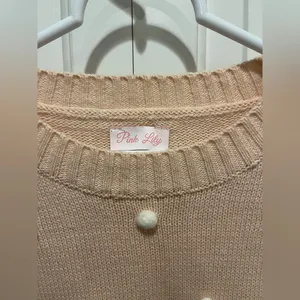 Pink Lily Adorable Light Pink Lightweight Pom Sweater Sz L EUC thumbnail 3