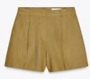 Zara Linen Blend High Rise Olive Green Shorts Medium Nwt thumbnail 1