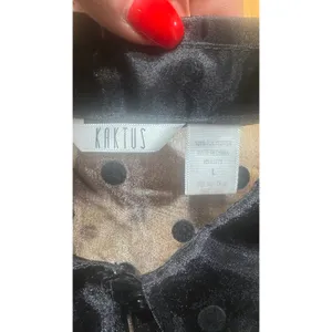 Kaktus Black Sheer Polka Dot Organza‎ Blouse Velvet Trim Puff Sleeve Large thumbnail 4