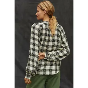 Pilcro Anthropologie Plaid Wool Blend Button Front Blouse Small Boho‎ Academia thumbnail 6