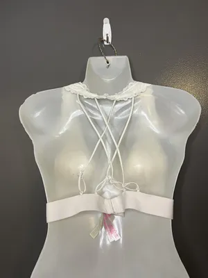 PINK Bralette Bra Womens Large White Lace Wireless Crossback Strappy Lined B Cup thumbnail 5
