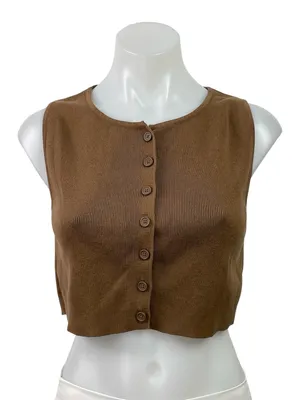 Brandy Melville Brown Sleeveless Ribbed Knit Button Down Vest Crop Top Size S thumbnail 1
