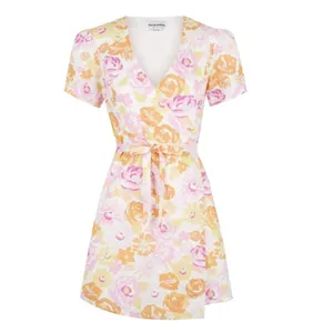 Charlie Holiday Calile Floral Wrap Mini Dress Linen Puff Sleeve Cottagecore thumbnail 3