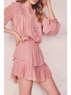 LoveShackFancy • Smocked Popover Dress in Faded Marsala pink chiffon georgette thumbnail 9