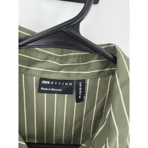 ASOS Shirt Dress Olive Green Pinstripe Maxi SZ 0 Safari Scandi Utility Military thumbnail 4