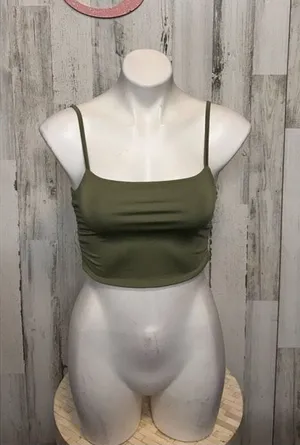 Olive Green Ruched Crop Top & Skirt Set Size Small 2-Piece Matching Outfit thumbnail 1