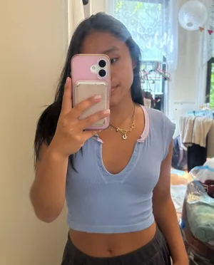 Urban Outfitters Light Blue V-Neck Crop Top thumbnail 1