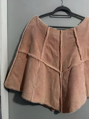 VTG Wilsons Leather Maxima Pink Suede Patchwork Poncho Cape Faux Fur Lined S/M thumbnail 3