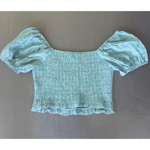 Le Lis Collection Women's M Blue Smocked‎ Puff Sleeve Crop Top thumbnail 4