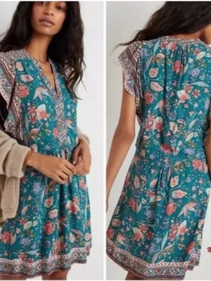 Anthropologie Zenia Green Floral Dress size Medium thumbnail 2
