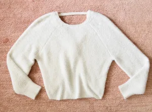 American Eagle Soft Fuzzy Sweater Cream Long Sleeve Twist Back Pullover Size S thumbnail 1