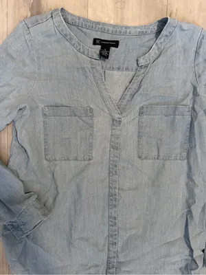 INC International Concepts Light Blue denim Casual Button-Down Shirt thumbnail 2